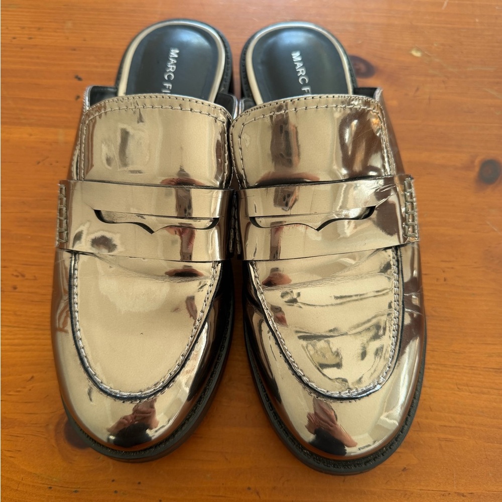 Marc Fisher Metallic Gold Penny Loafer Mule